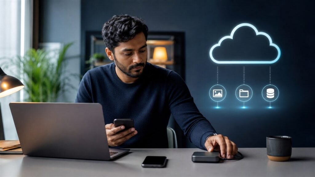 Indian professional organising phone laptop external drive and cloud backups