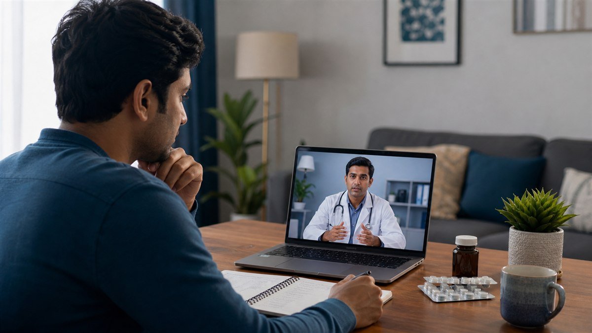 Indian patient having a private online consultation with a doctor